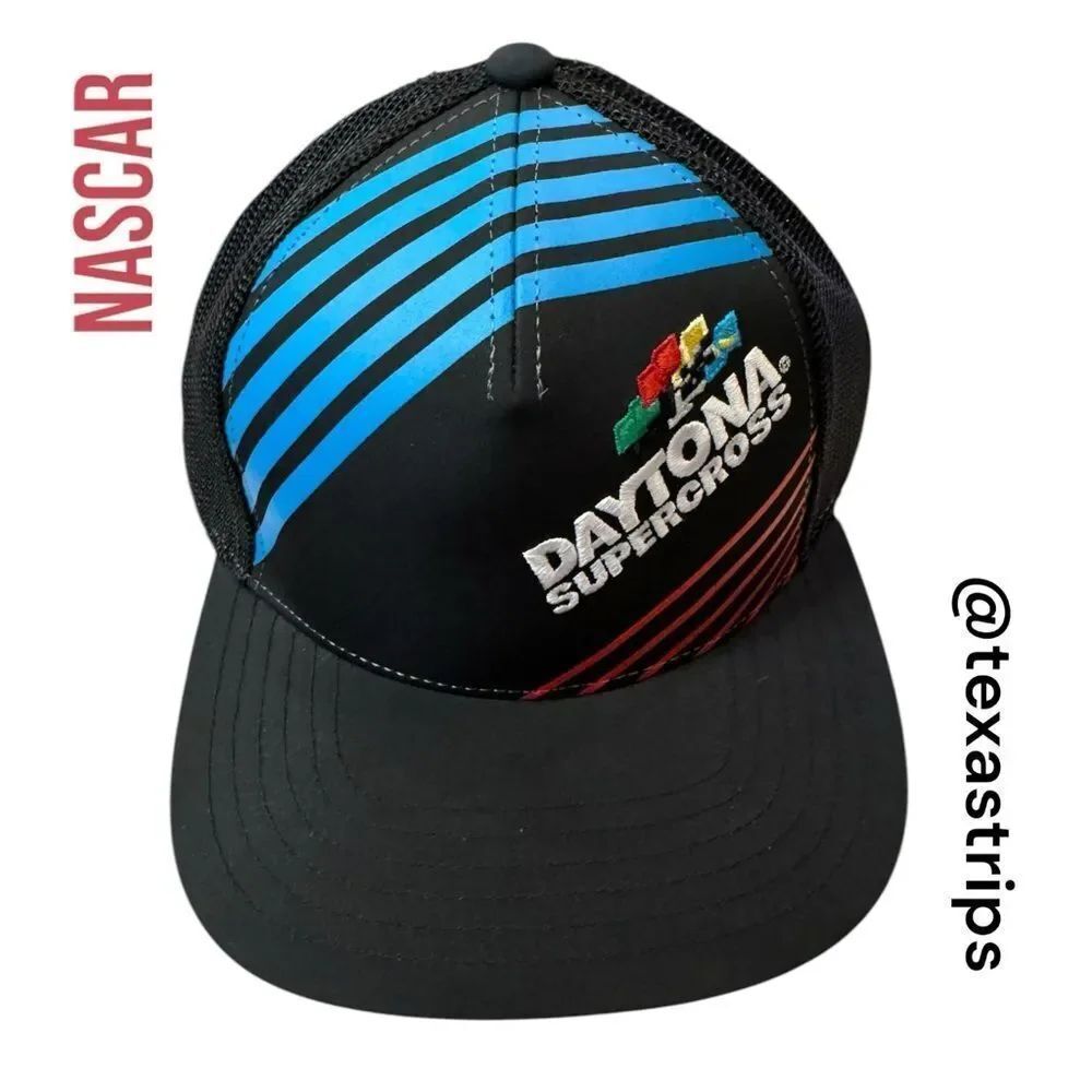 New Daytona Supercross Nascar Black Blue Red Embroidered Trucker Hat OS